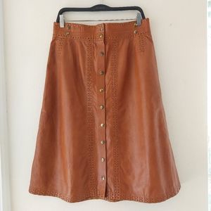VINTAGE 70S A-LINE BUTTON DOWN LEATHER SKIRT